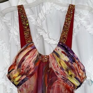 Fabivana Couture gown purple pink yellow orange  57 inches shoulder to floor
